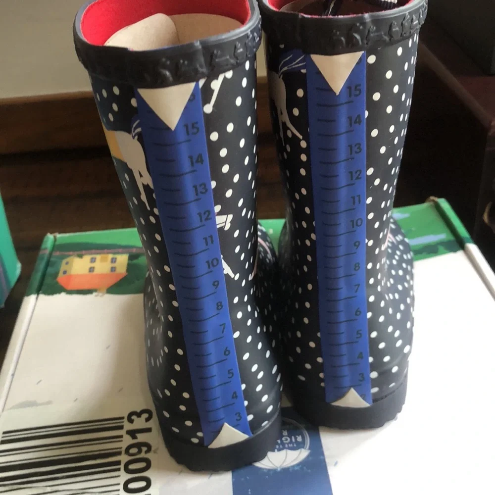 Joules Navy Polka Dot Unicorn Kids Rain Boots